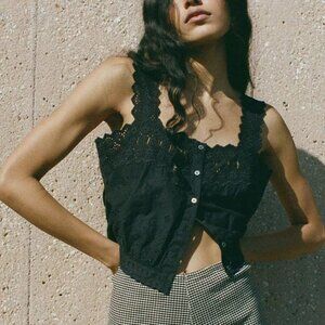 DÔEN estelle top xxs black lace cami eyelet NWT Doen